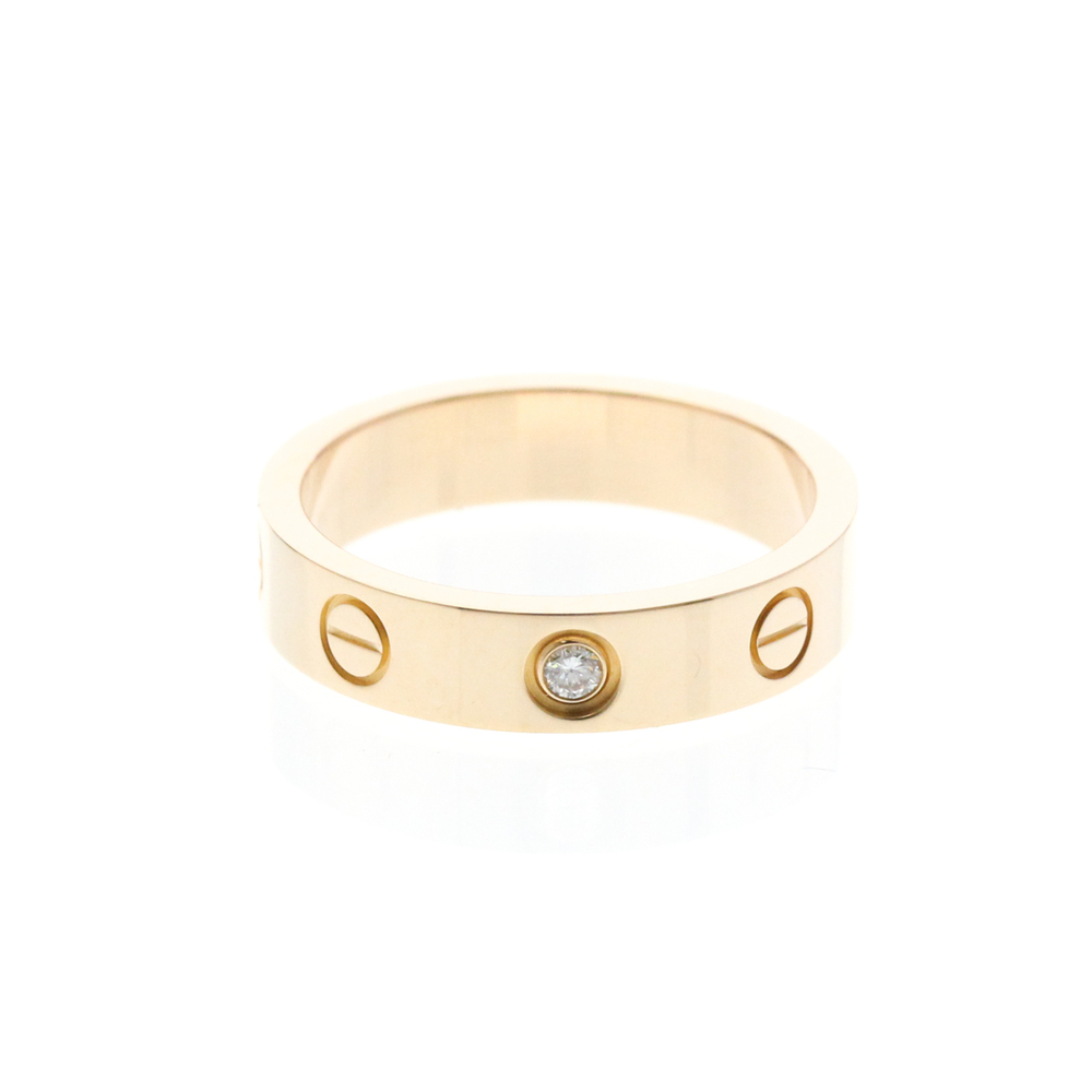 Cartier Mini Love Ring With 1 Diamond Pink Gold (18K) Fashion Diamond Band Ri...